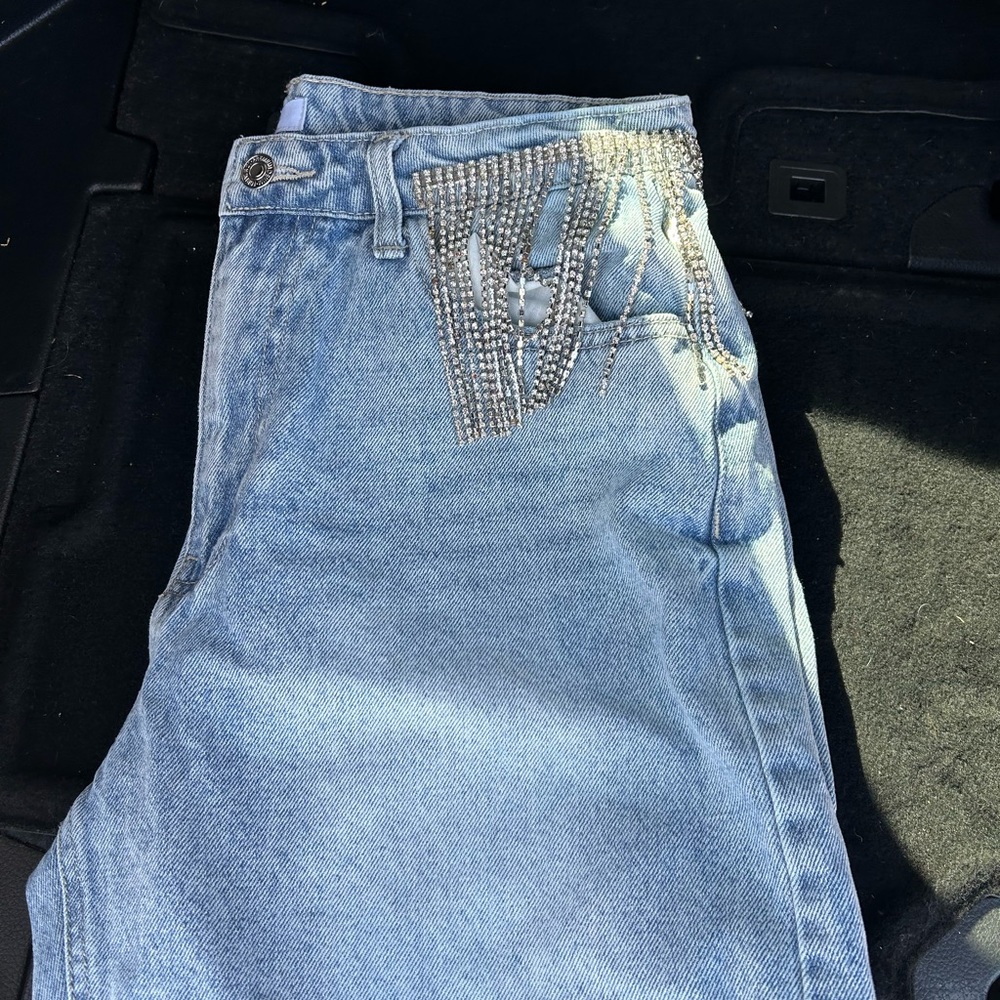 Forever 21 rhinestone fringe jeans